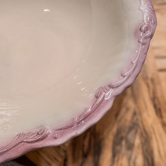 Vintage Victorian Style Glazed White Porcelain Wash Basin w Gorgeous Purple Rim - Picture 4 of 8